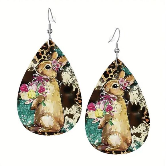 2/$10 ⭐️ 3/$12 | Faux Leather Bunny Teardrop Earrings - Picture 1 of 7